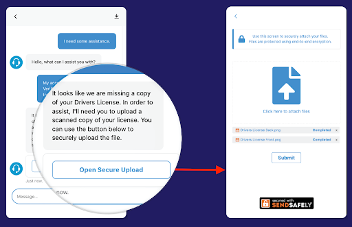 Secure SendSafely upload in Intercom Messenger